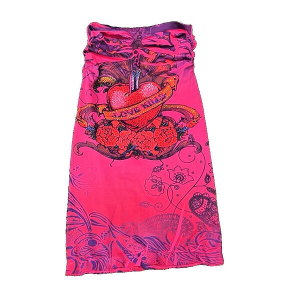 Ed Hardy Dresses & Skirts - Knitro LOVE KILLS Rare Y2K Crystal Pink Tube Dress Made in USA One Size Clubwear